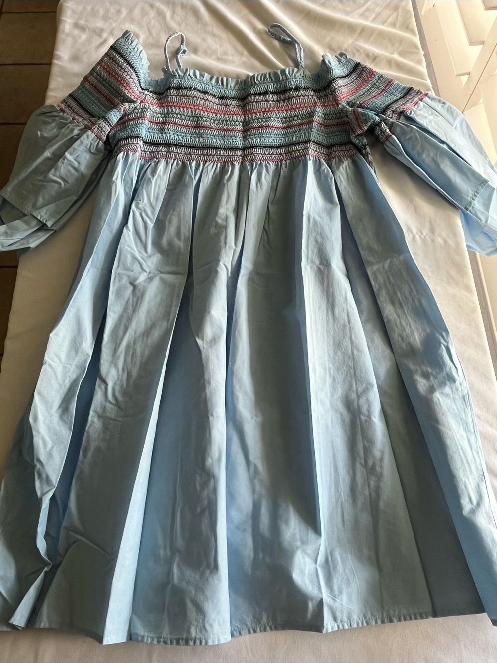 Sugar + Lips Blue Smocked Off Shoulder Dress Women’s Large